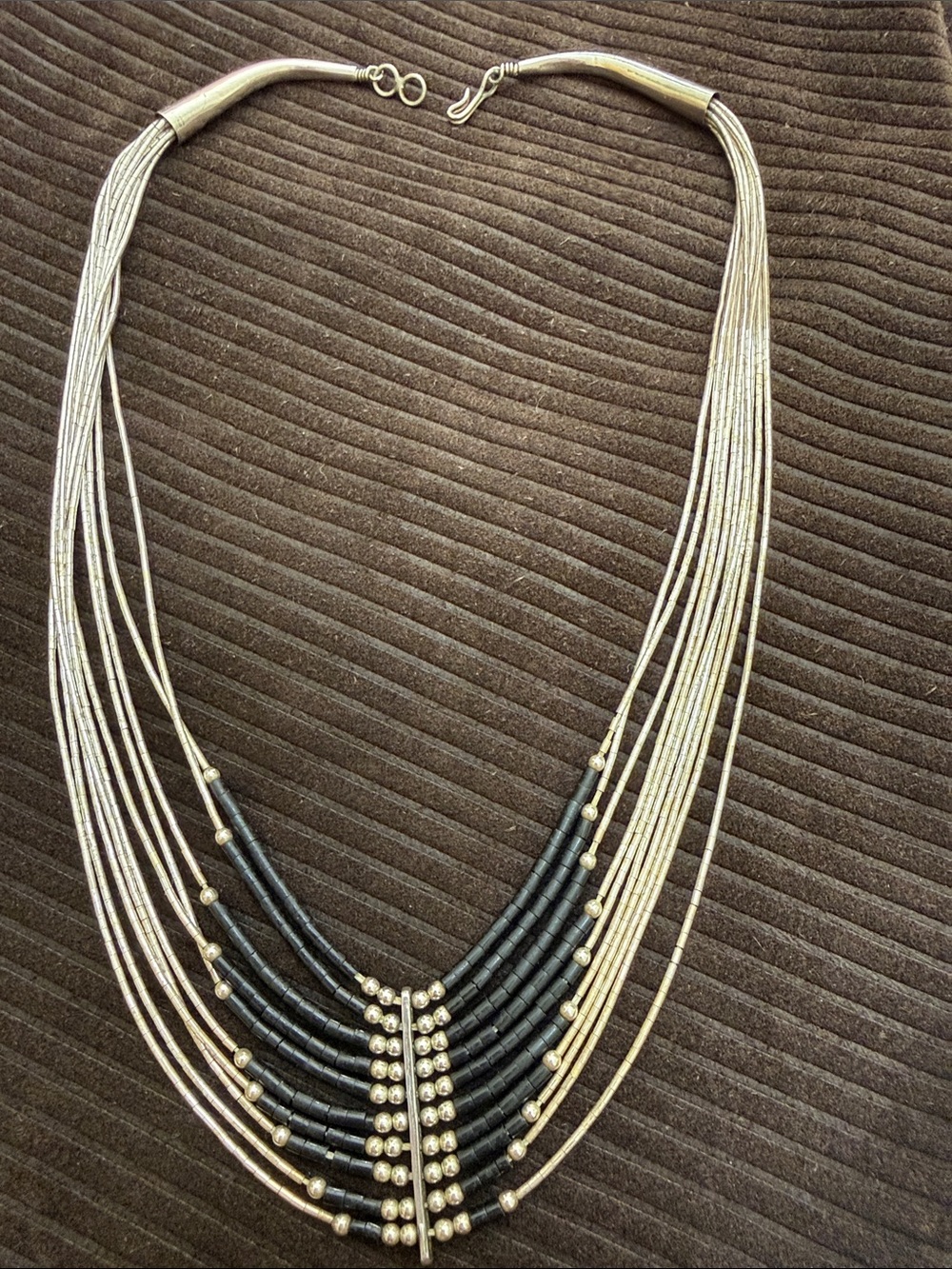Layered Black and Gold Multi-Strand Beaded Necklace